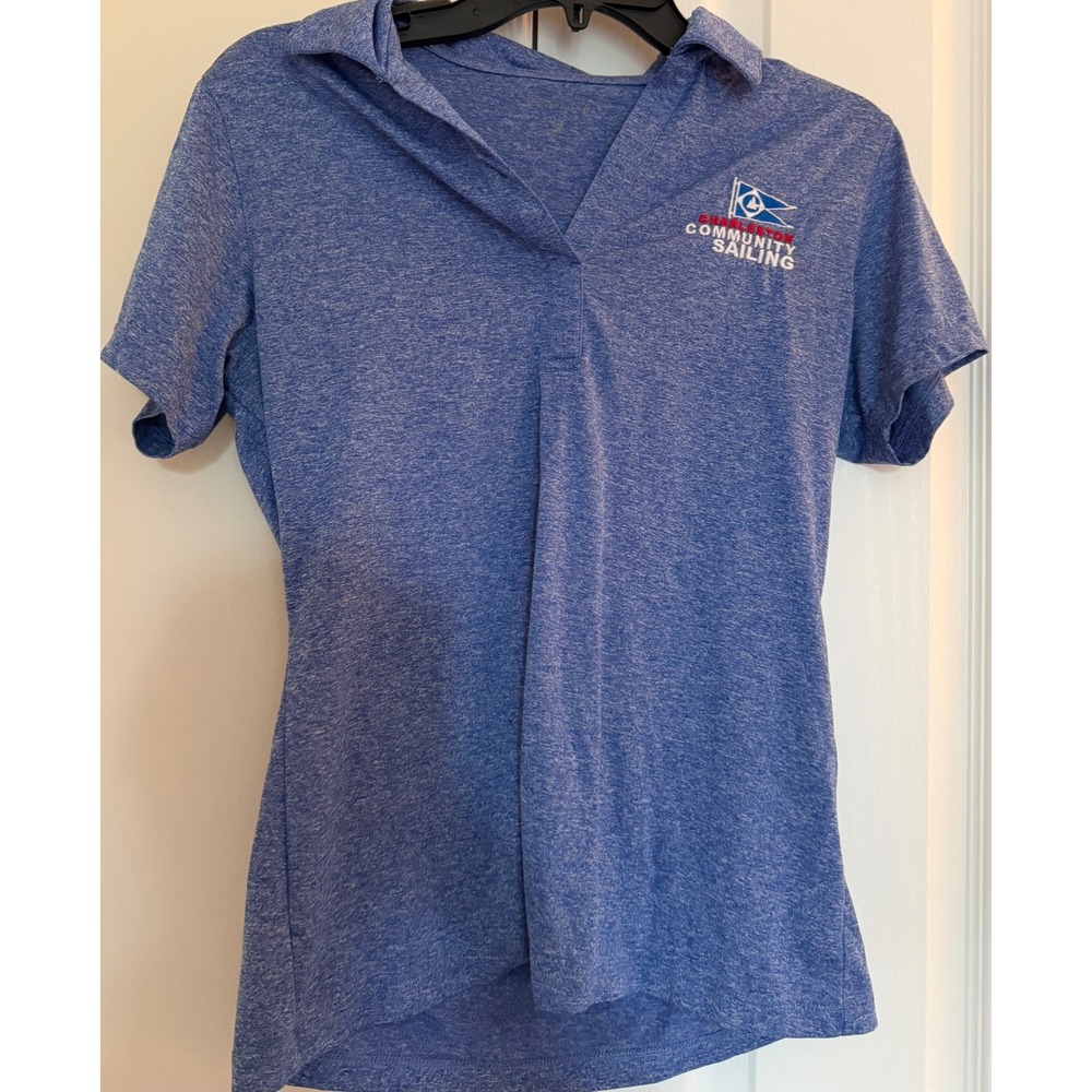 Charleston Community Sailing Performance Polo Shirt Blue Heathered Womens medium